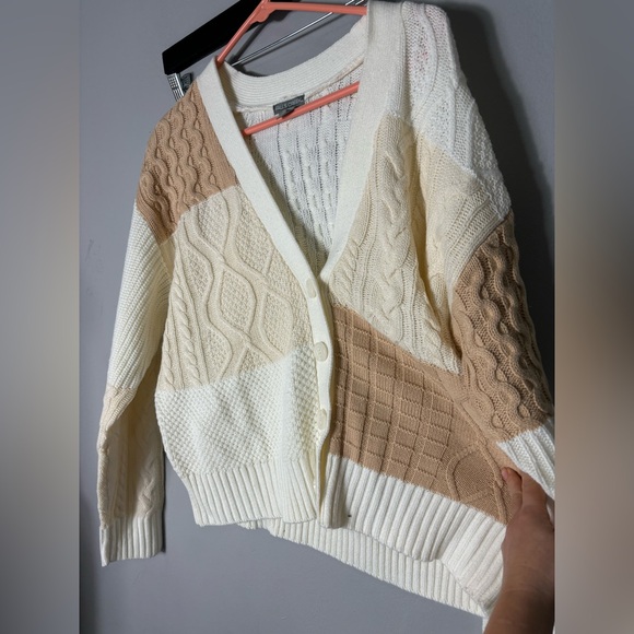 Falls creek patchwork V neck cable knit cream size XL - Picture 5 of 13